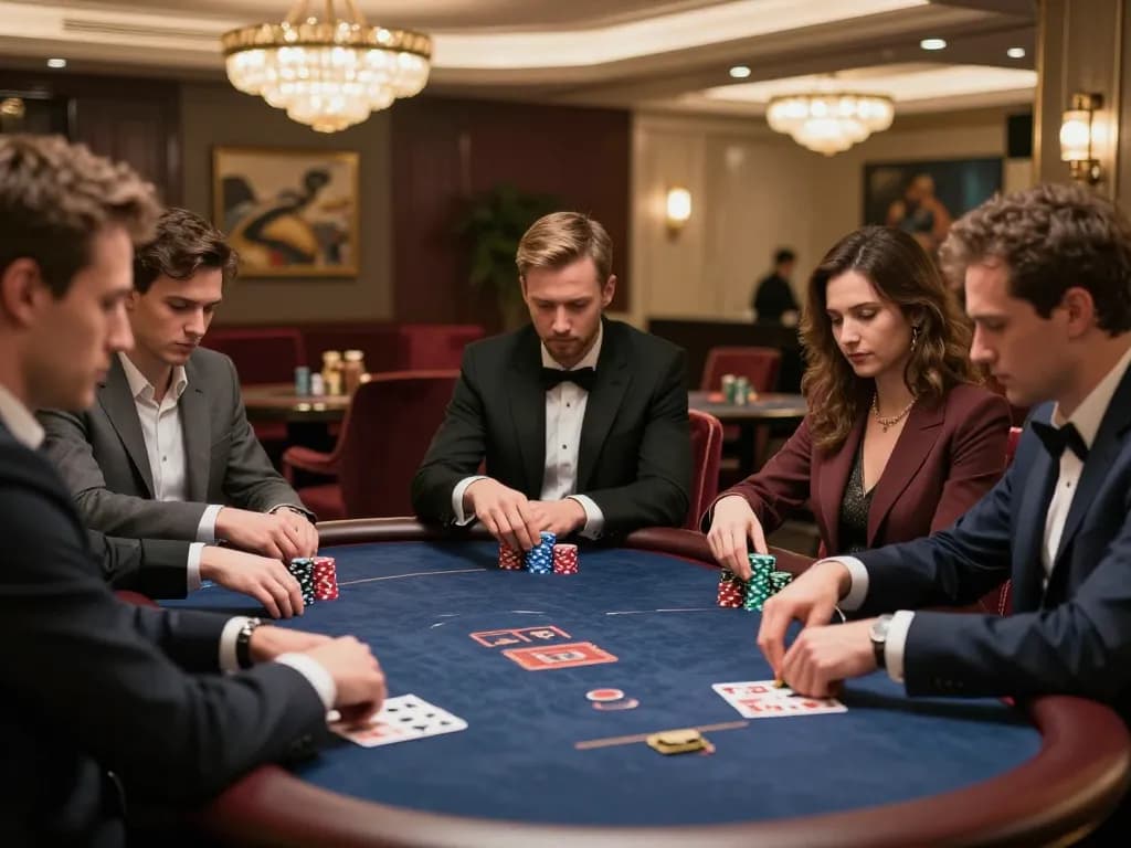 High-stakes poker game showcasing intense focus and strategy at an official site private casino venue.