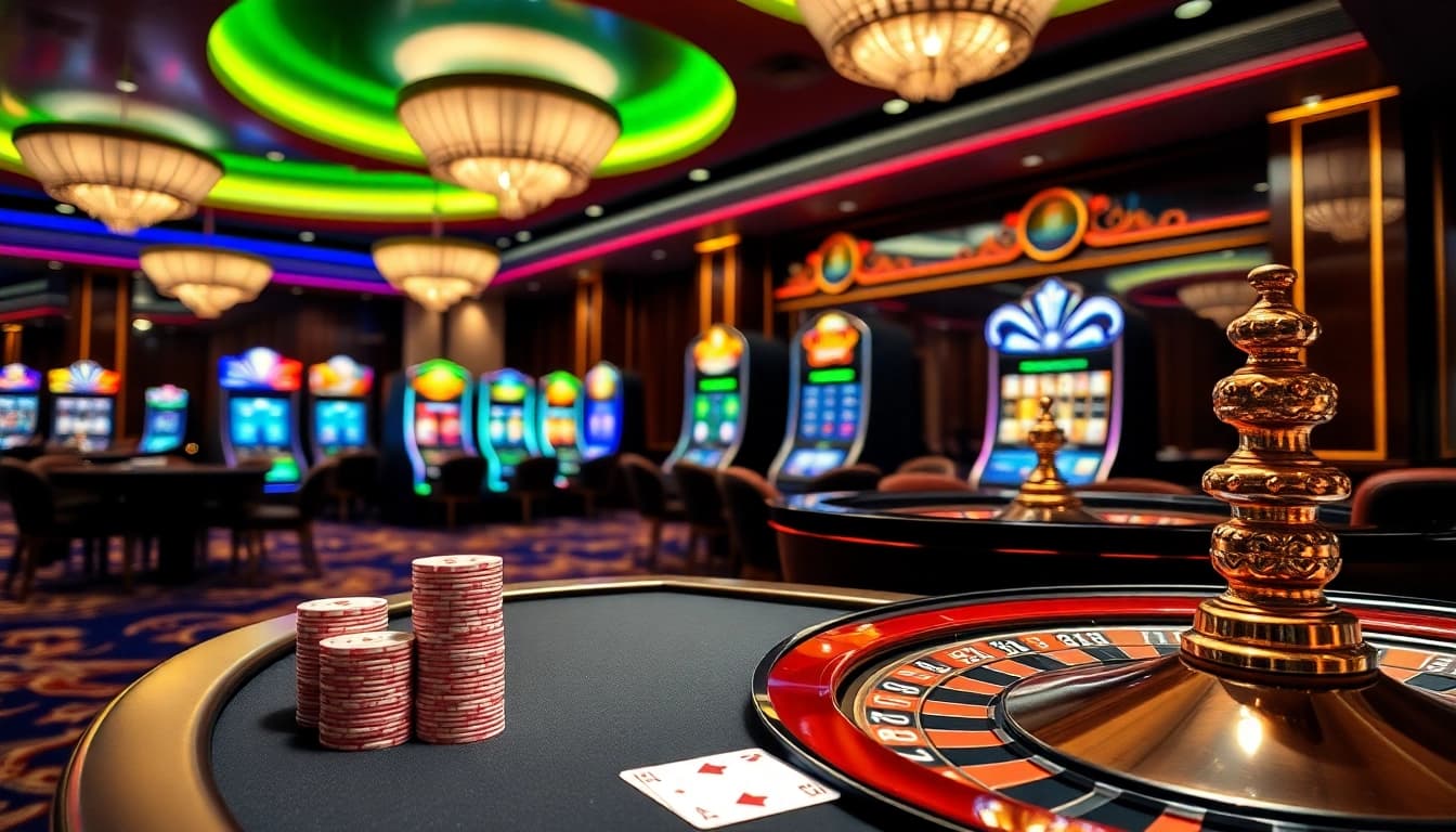 Experience thrilling gaming action at 78wintl.org, showcasing vibrant casino tables and dynamic slot machines.