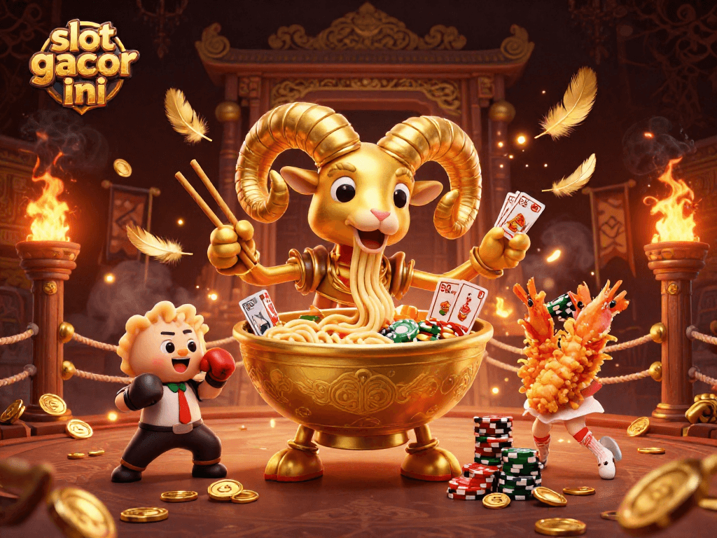 Experience excitement with slot gacor malam ini as a golden ramen bowl deals cards and stacks chips