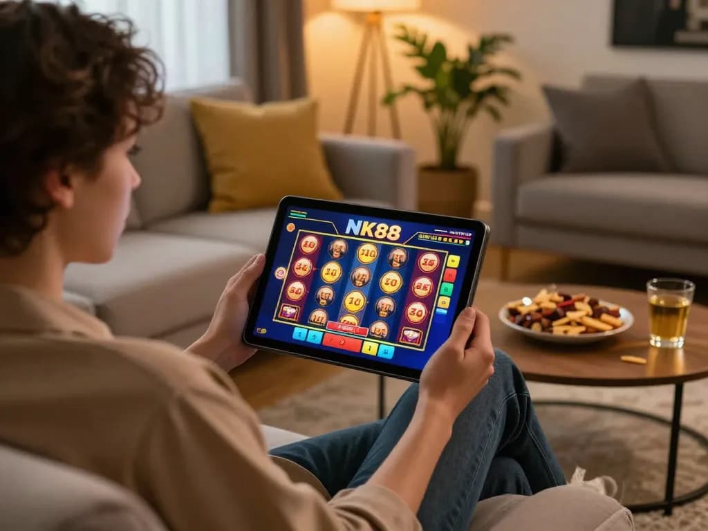 Navigating the NK88 win slot interface while enjoying a home gaming session