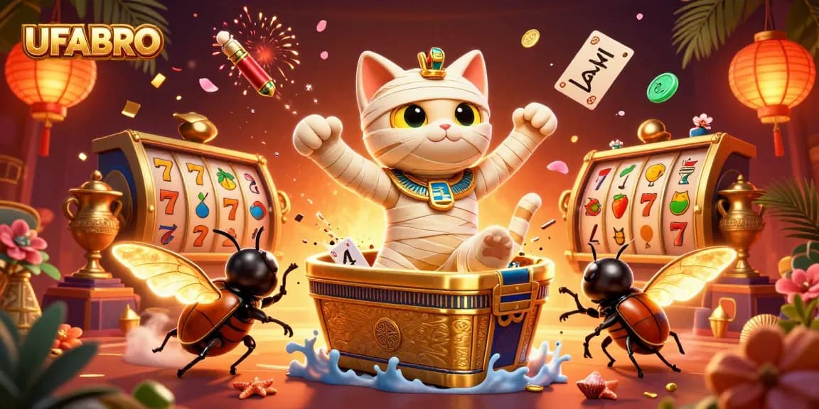 Engage with UFABRO's dynamic casino experience featuring slots and vibrant characters.