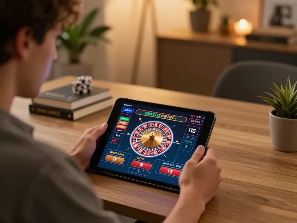 Engaged player using tablet for open 88 live dealer experience in cozy home.