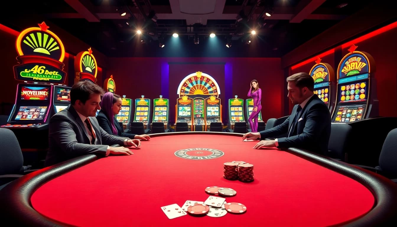 Players enjoying a thrilling poker game at i9bet's luxurious casino table.