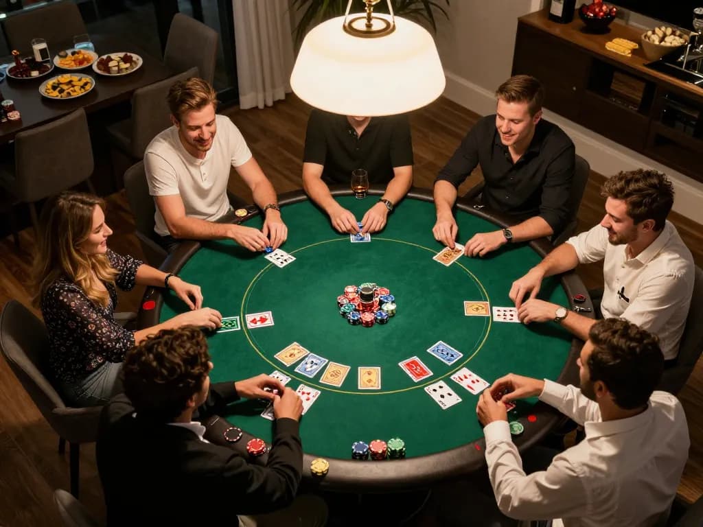 Engaged players enjoy a friendly poker night at home while exploring strategies at https://kjc.events/.