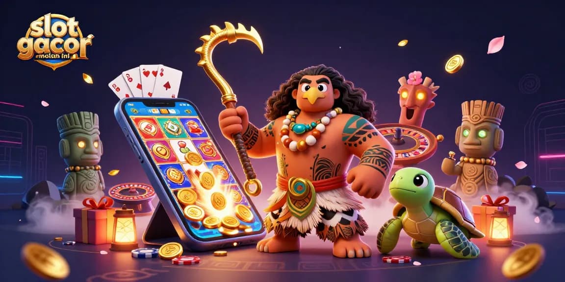 Engage in the thrill of slot gacor malam ini with a vibrant 3D casino scene featuring dynamic game elements.