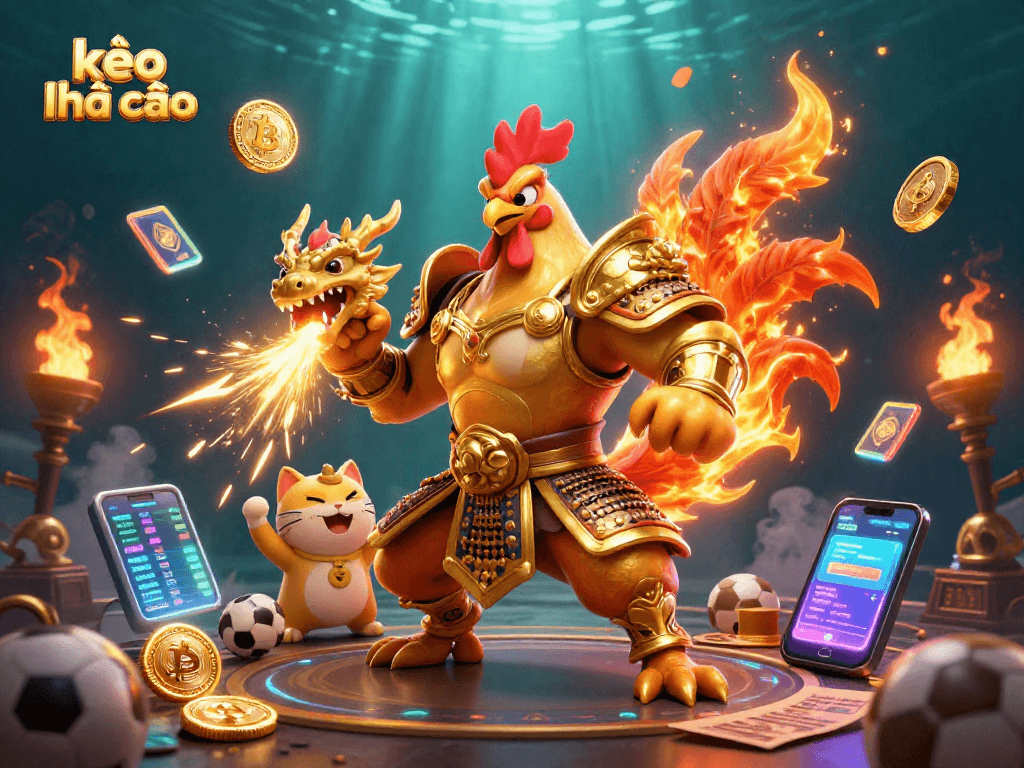 Engage with kèo nhà cái through vibrant sports betting elements and dynamic digital cryptocurrency graphics.