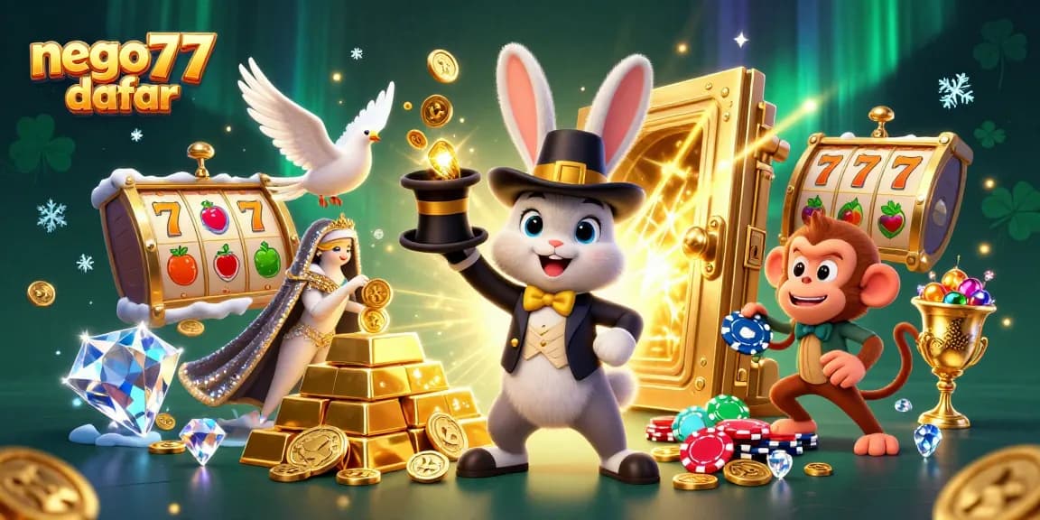 Engage in exciting gameplay at nego77 daftar with a vibrant 3D casino illustration featuring magical elements.