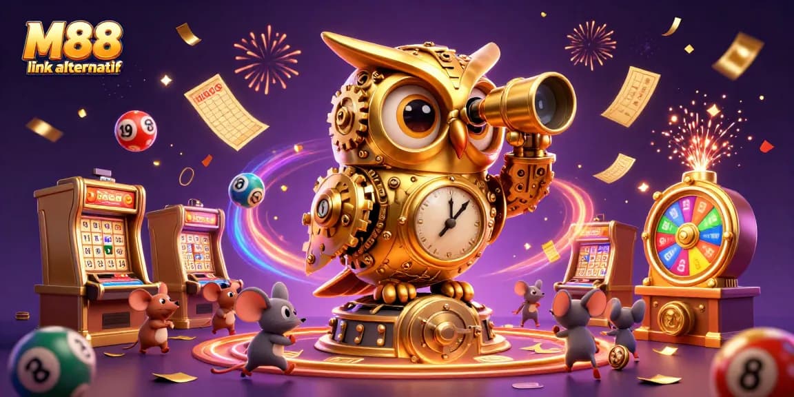 Engage with M88 link alternatif using vibrant lottery elements and a whimsical casino atmosphere.