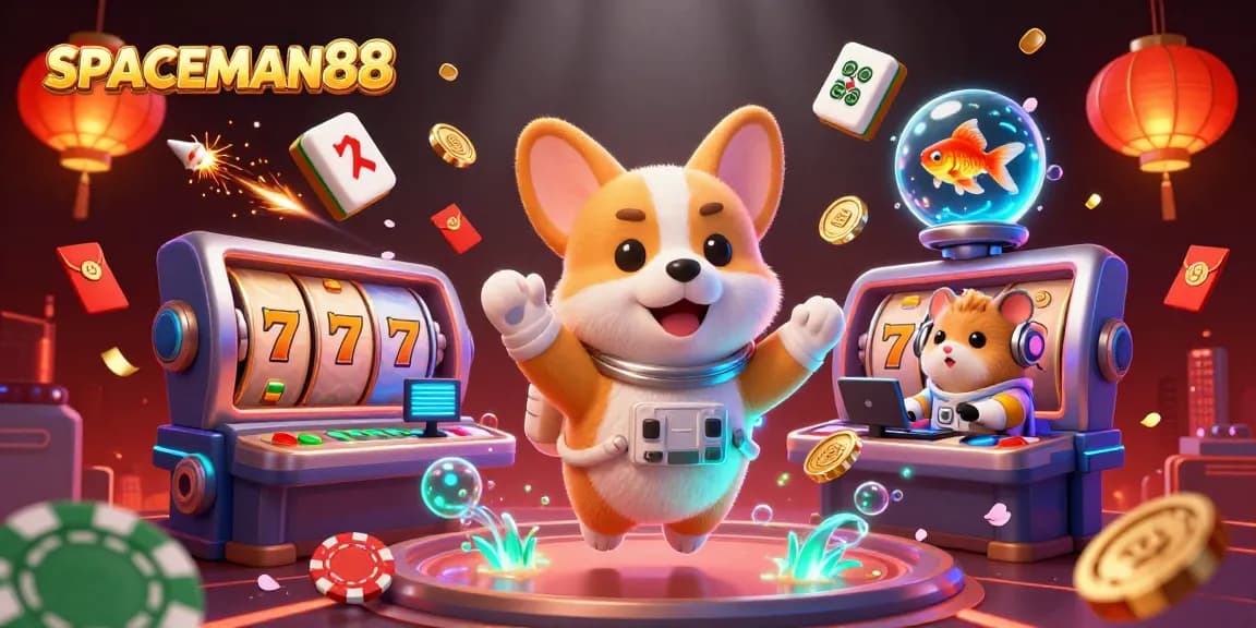 SPACEMAN88 mengungkap serunya bermain slot di luar angkasa dengan ilustrasi kasino berwarna-warni.