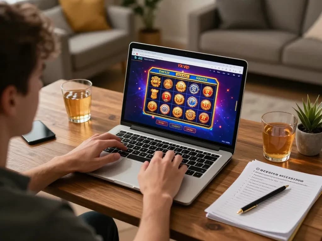Player enjoying online gaming at home with rik vip interface, demonstrating casual gambling experience.