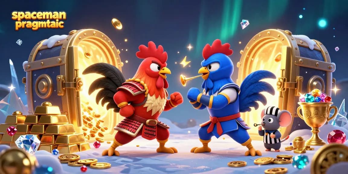 Engage in thrilling gameplay with Spaceman Pragmatic, showcasing cartoon roosters in an epic gambling showdown
