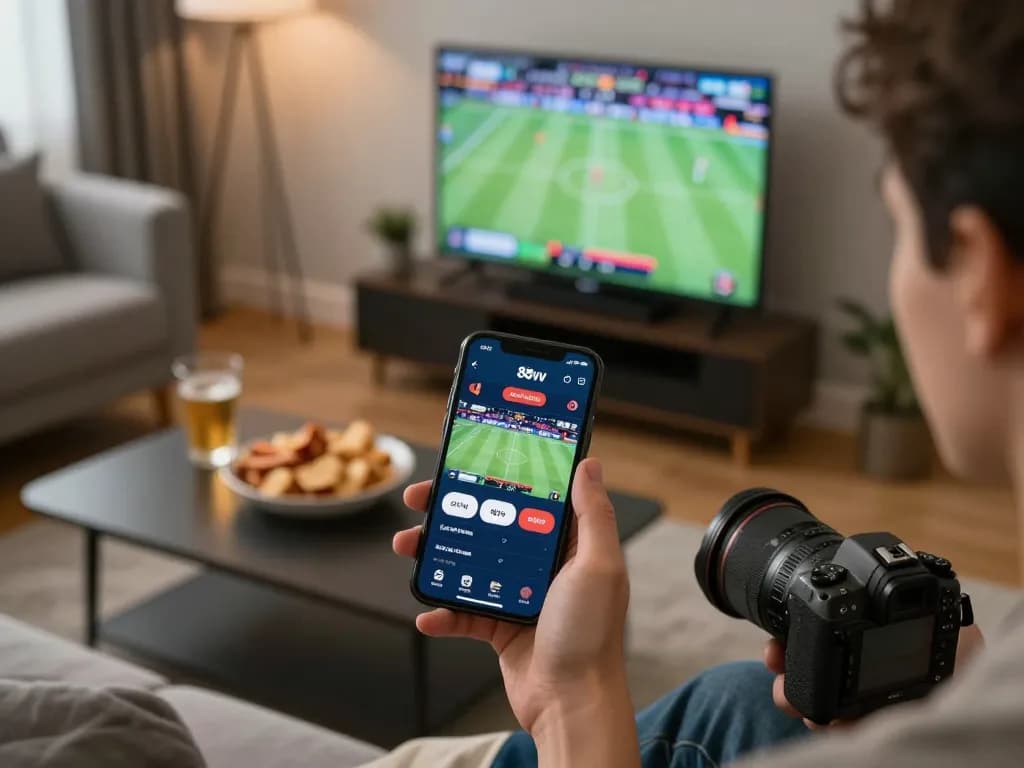 Engaging user placing bets on the 88vv app during live sports events at home.