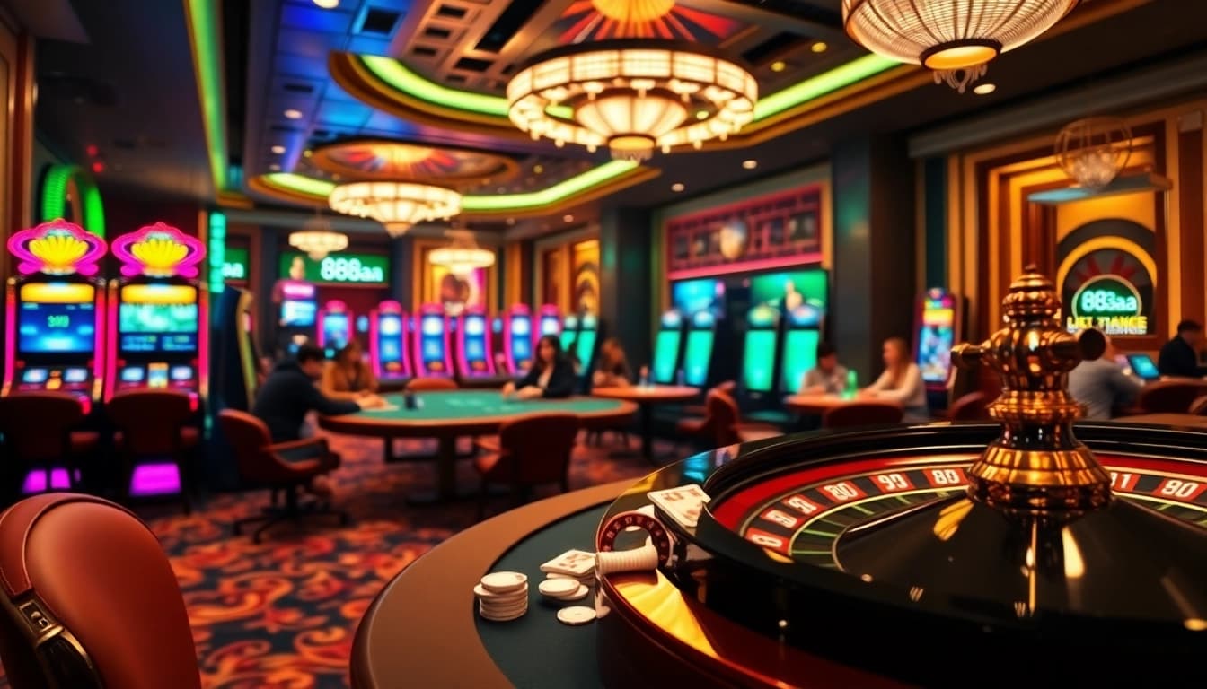 Players enjoying a thrilling casino experience at 88aa's vibrant gaming tables.