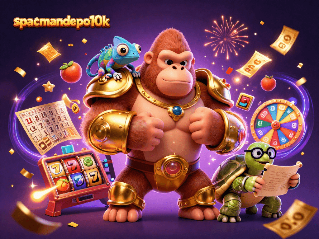 Engage with spacemandepo10k's vibrant casino adventure featuring a gorilla king and dynamic slot elements.