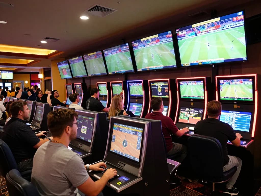 cm88 bettors placing wagers at vibrant sports betting area in modern casino