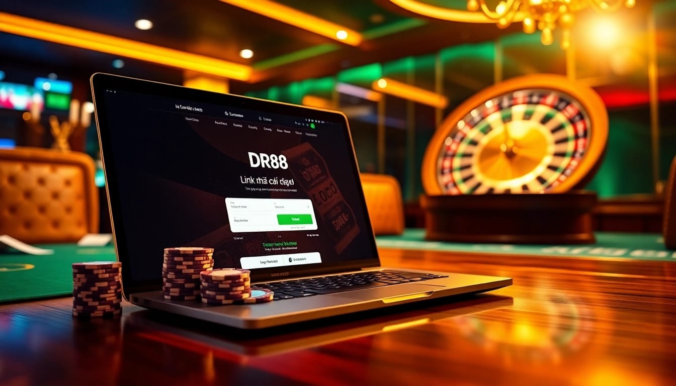 Access Link nhà cái DR88 platform displaying professional casino live betting interface with chips and cards