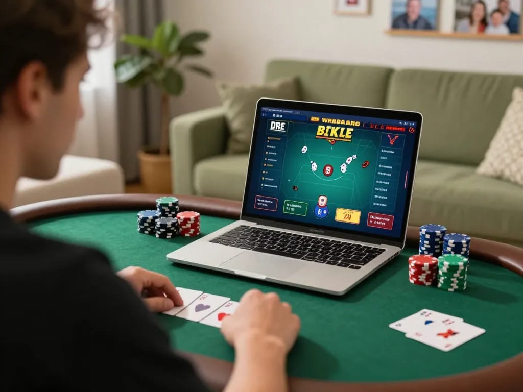Engaging gameplay on tg88 poker site with vibrant player setup and cozy home atmosphere.