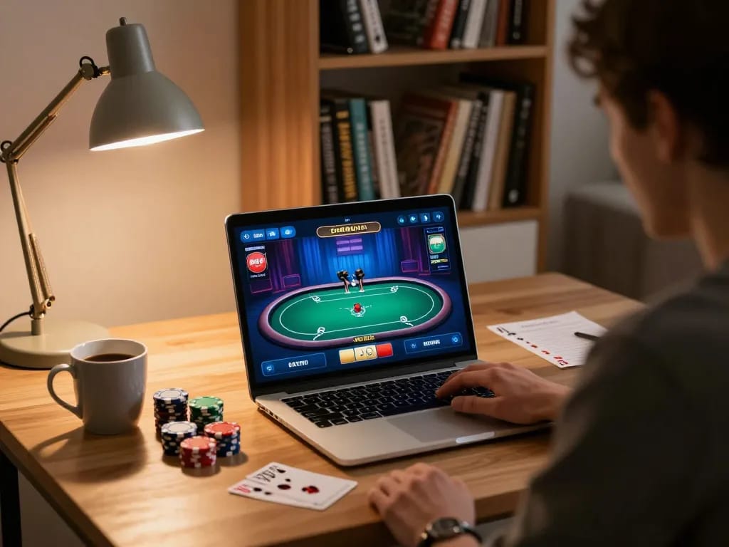 Engaging in online poker at trang chủ 98win with a vibrant interface and poker chips.