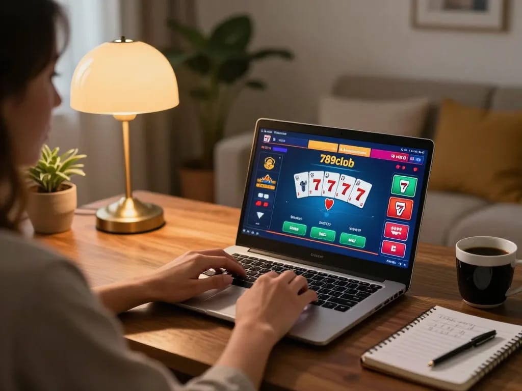 Engaging online poker gameplay on 789club with cozy home setup featuring strategy notes.