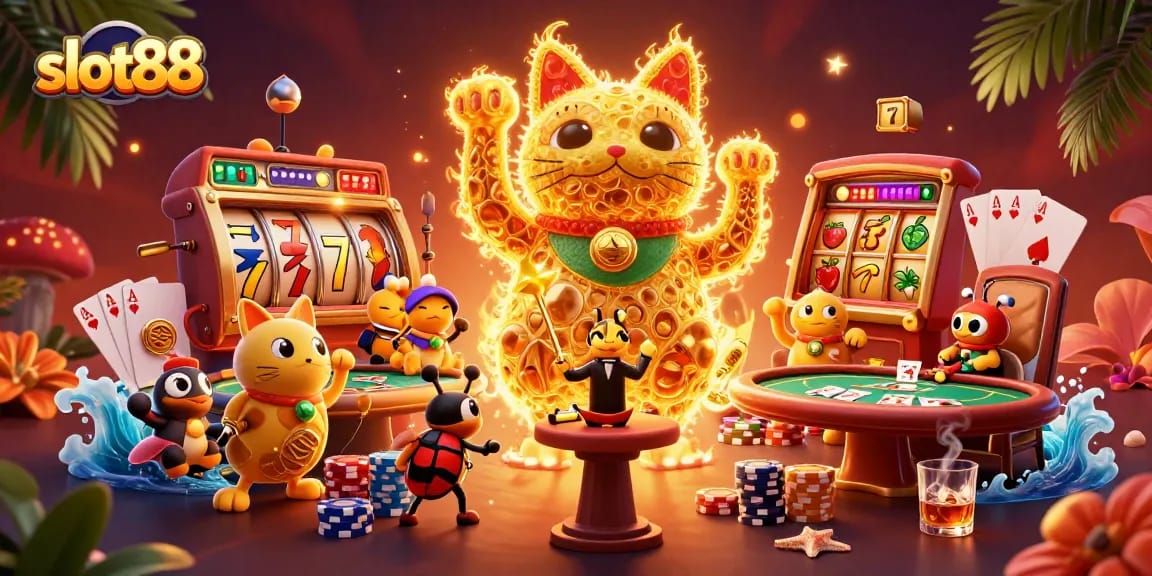 Menangkan jackpot maxwin di slot88 dengan simbol keberuntungan dan suasana kasino yang meriah.