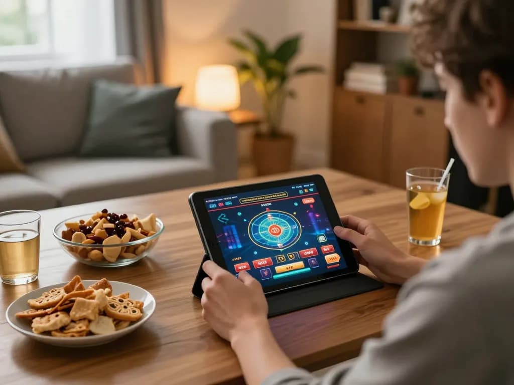 Engaging online gaming experience at home with ทางเข้า m107 on the tablet for casino fun.