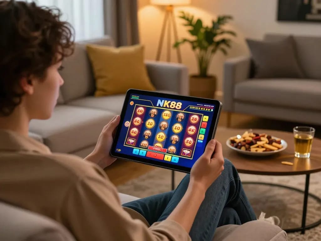 Navigating the NK88 win slot interface while enjoying a home gaming session