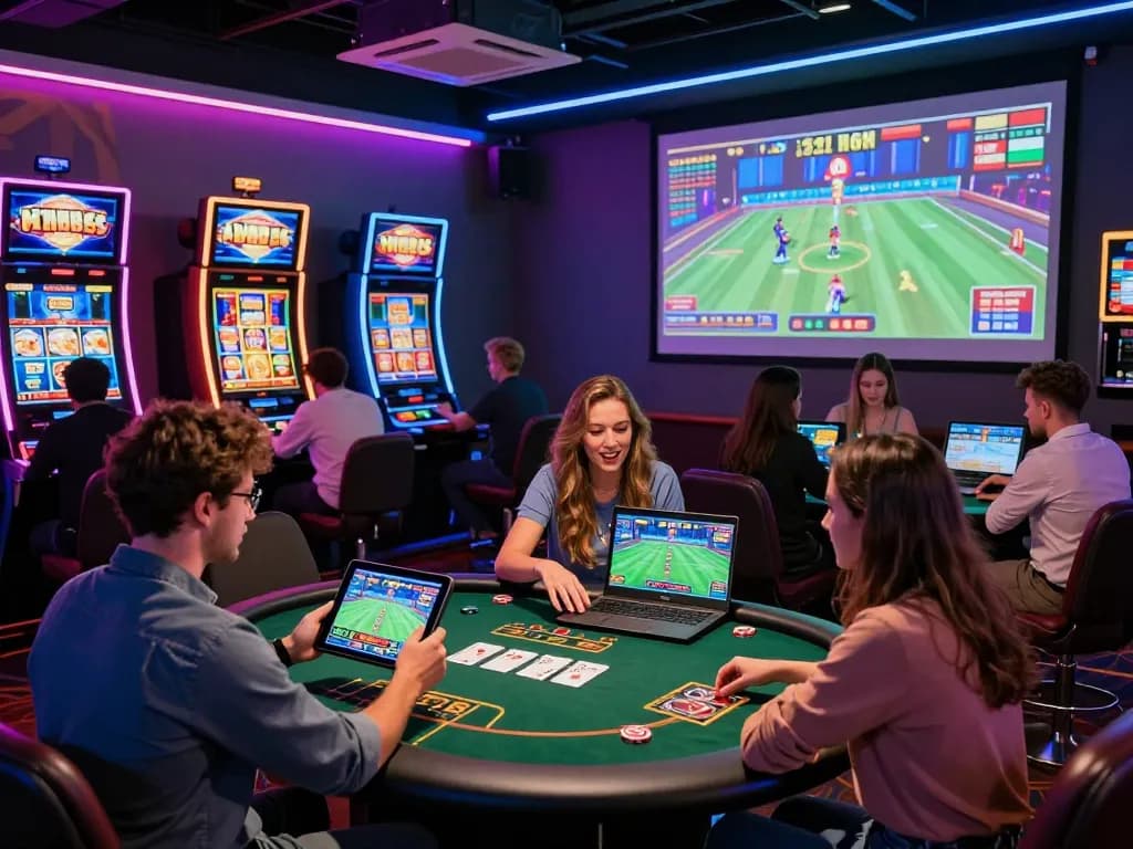 Players enjoying diverse games at an online casino, highlighting the 88aa net platform's vibrant atmosphere.