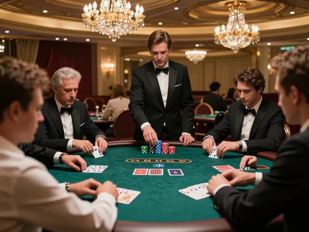 RR88 players engaging in a high-stakes poker game at a luxurious casino venue.