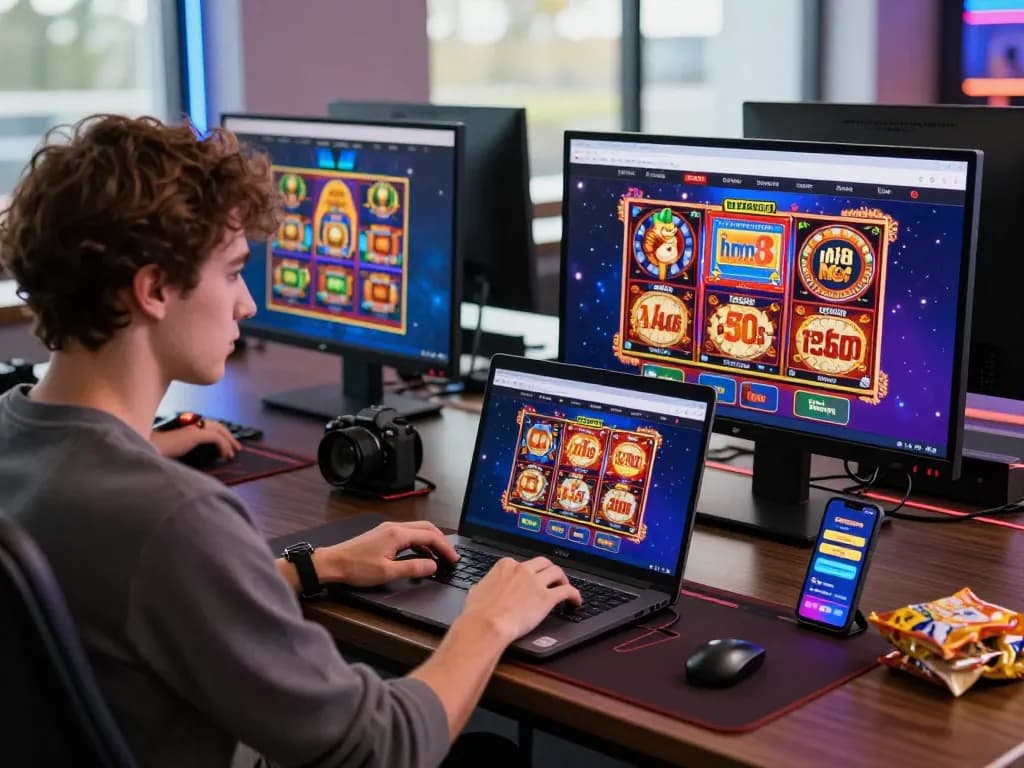 Engaged user exploring the hm88 net online gaming platform from a modern desk setup