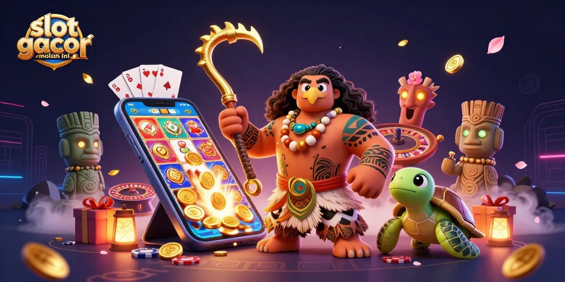 Engage in the thrill of slot gacor malam ini with a vibrant 3D casino scene featuring dynamic game elements.