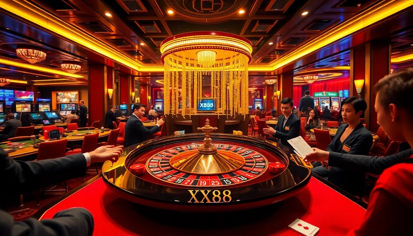 XX88 roulette table scene with players engaged in high-stakes gaming excitement