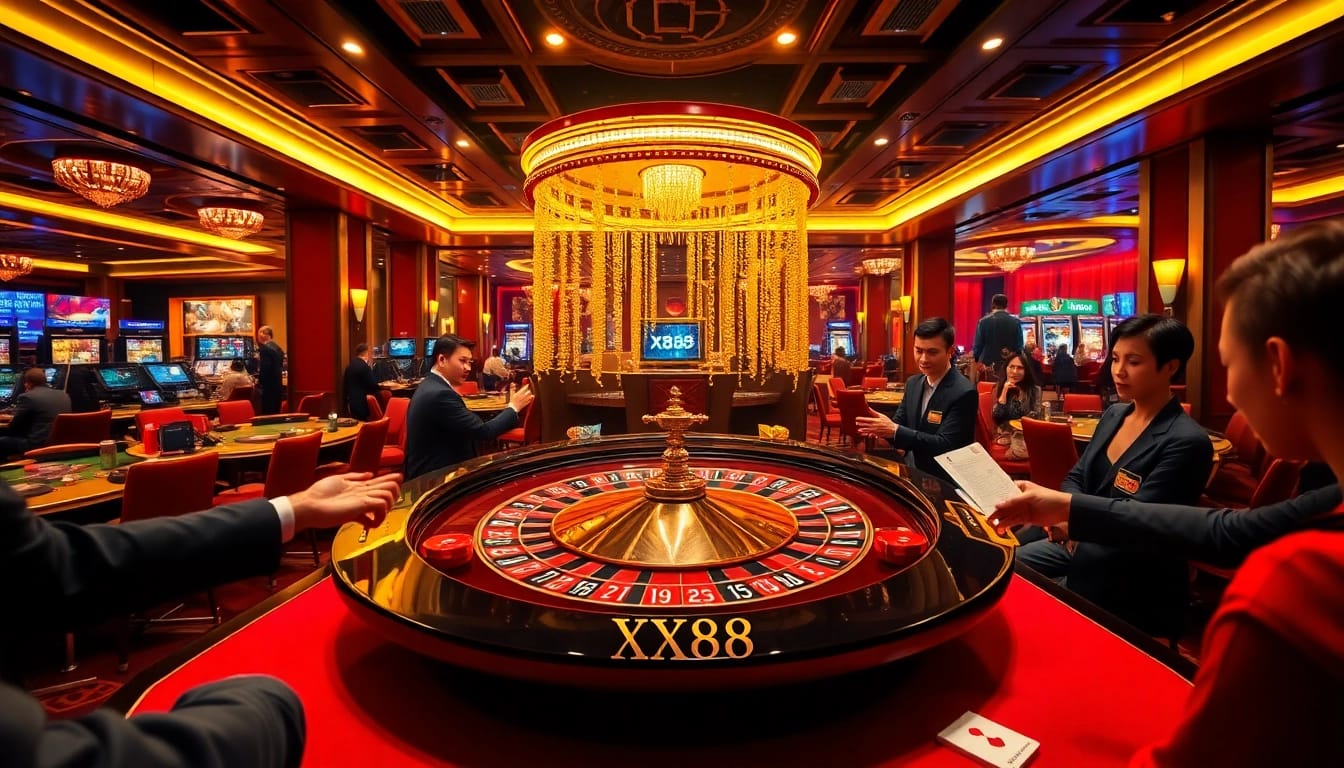 XX88 roulette table scene with players engaged in high-stakes gaming excitement