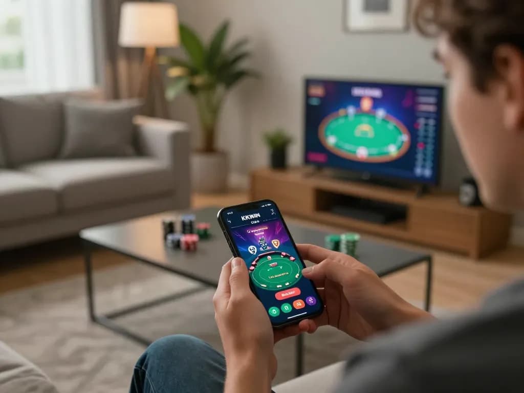 Engaging with KKWIN club app on smartphone for an enhanced online poker experience.