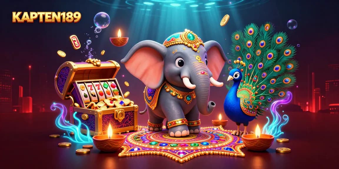 KAPTEN189 merayakan keberuntungan dalam slot online dengan tampilan penuh warna dan elemen menarik di kasino virtual.