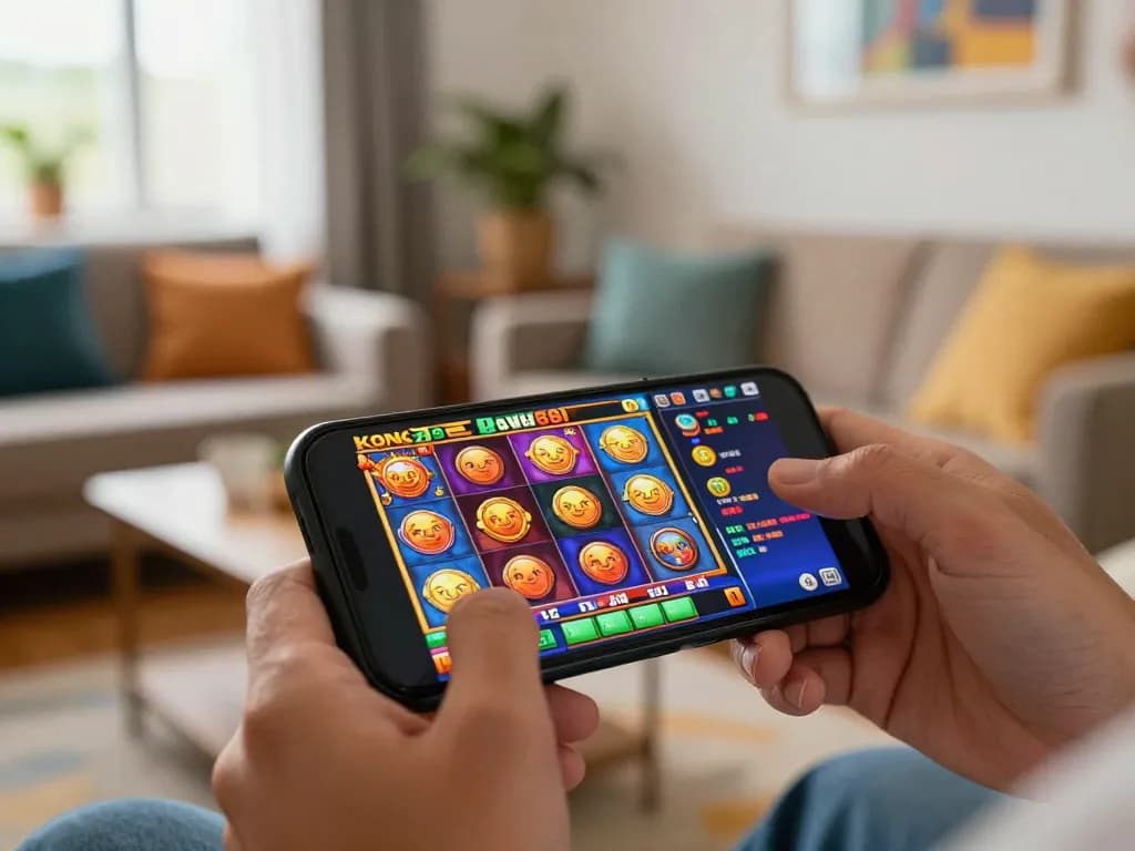 KONG 88 player enjoying thrilling online gaming experience on smartphone in vibrant living room