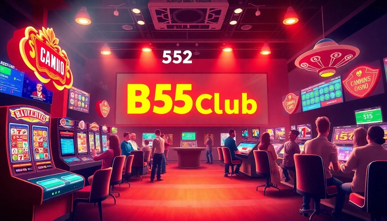 B52Club online gaming platform showcasing diverse games and enthusiastic players in a vibrant digital environment.