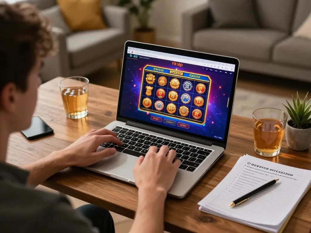 Player enjoying online gaming at home with rik vip interface, demonstrating casual gambling experience.