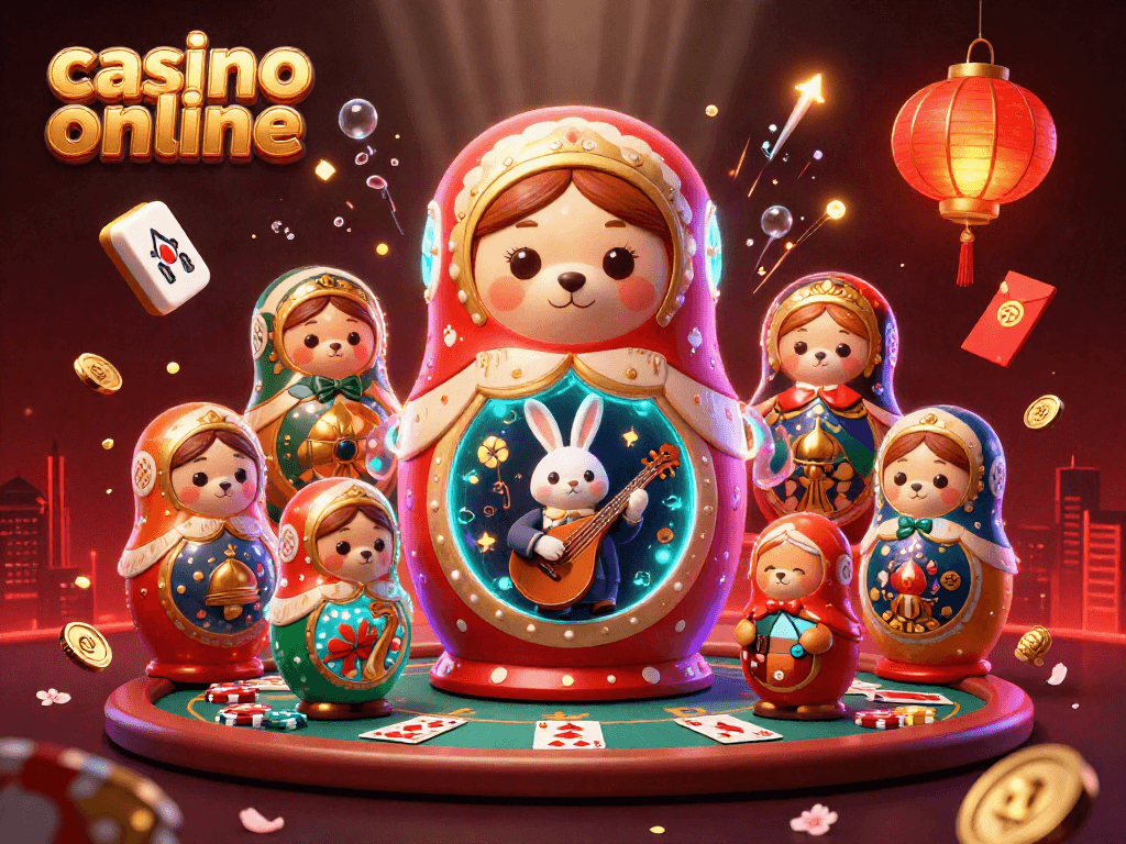Experience engaging fun at casino online with this vibrant 3D illustration showcasing poker elements and festive motifs.