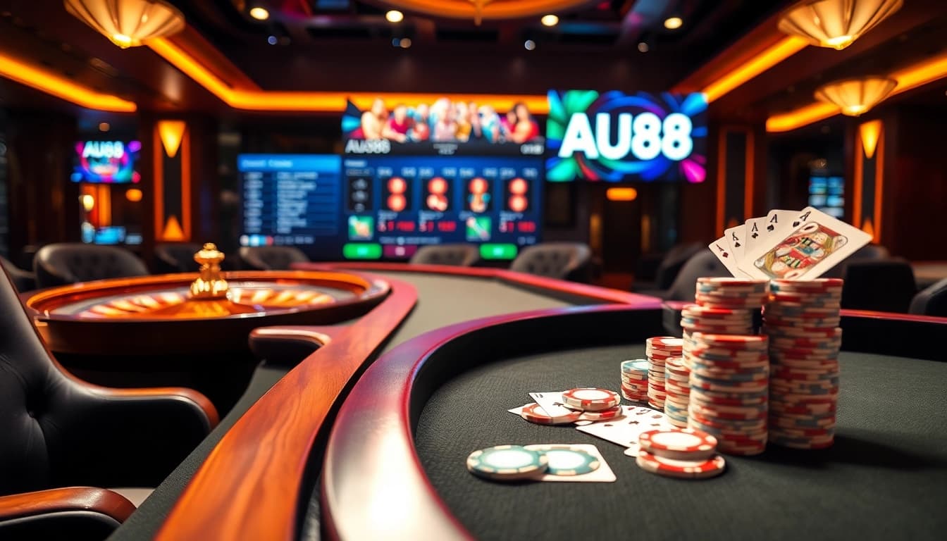 Experience an exciting gaming atmosphere at AU88 with dynamic casino visuals.