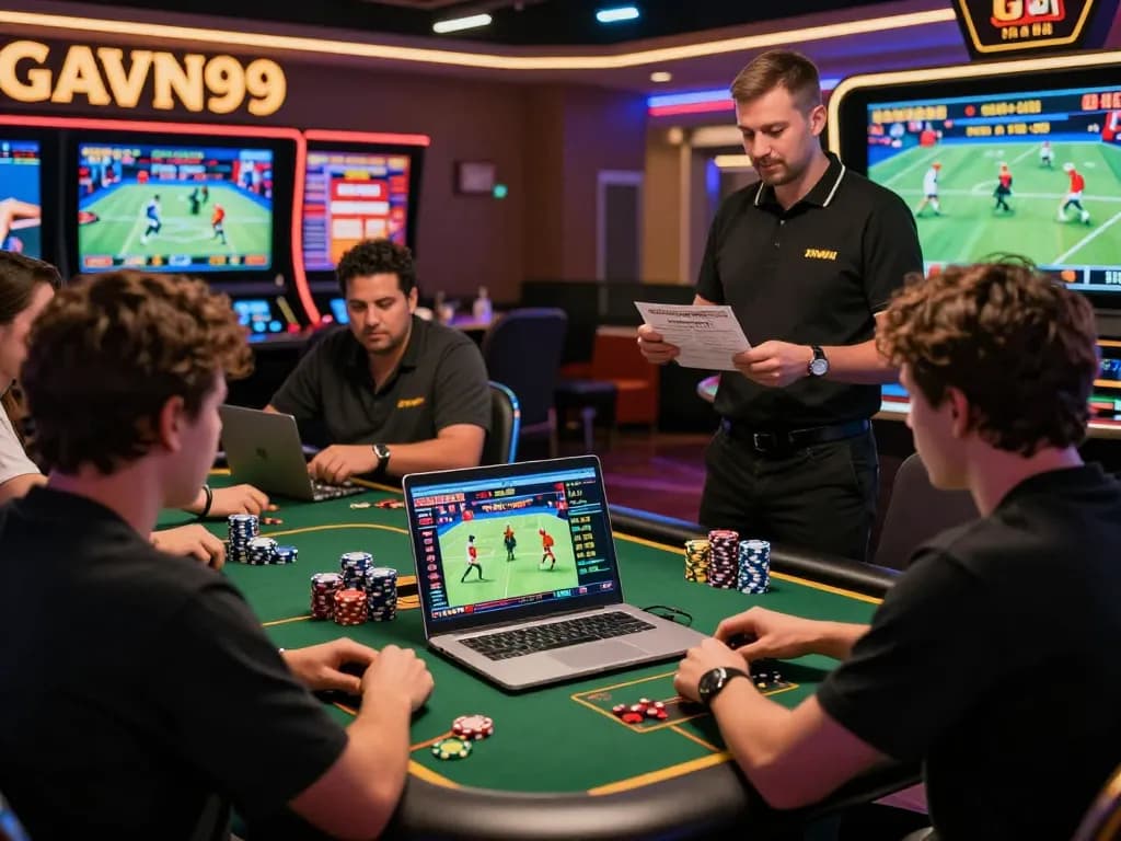 Exciting online gaming experience at https://gavn99.org/ showcasing players engaging in betting activities with vibrant screens and a lively atmosphere.