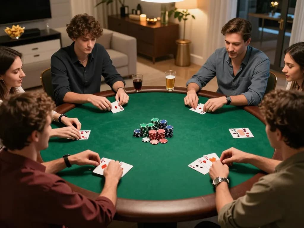 Engaged players enjoying poker at home, showcasing RR88 NAVY's thrilling casino experience.