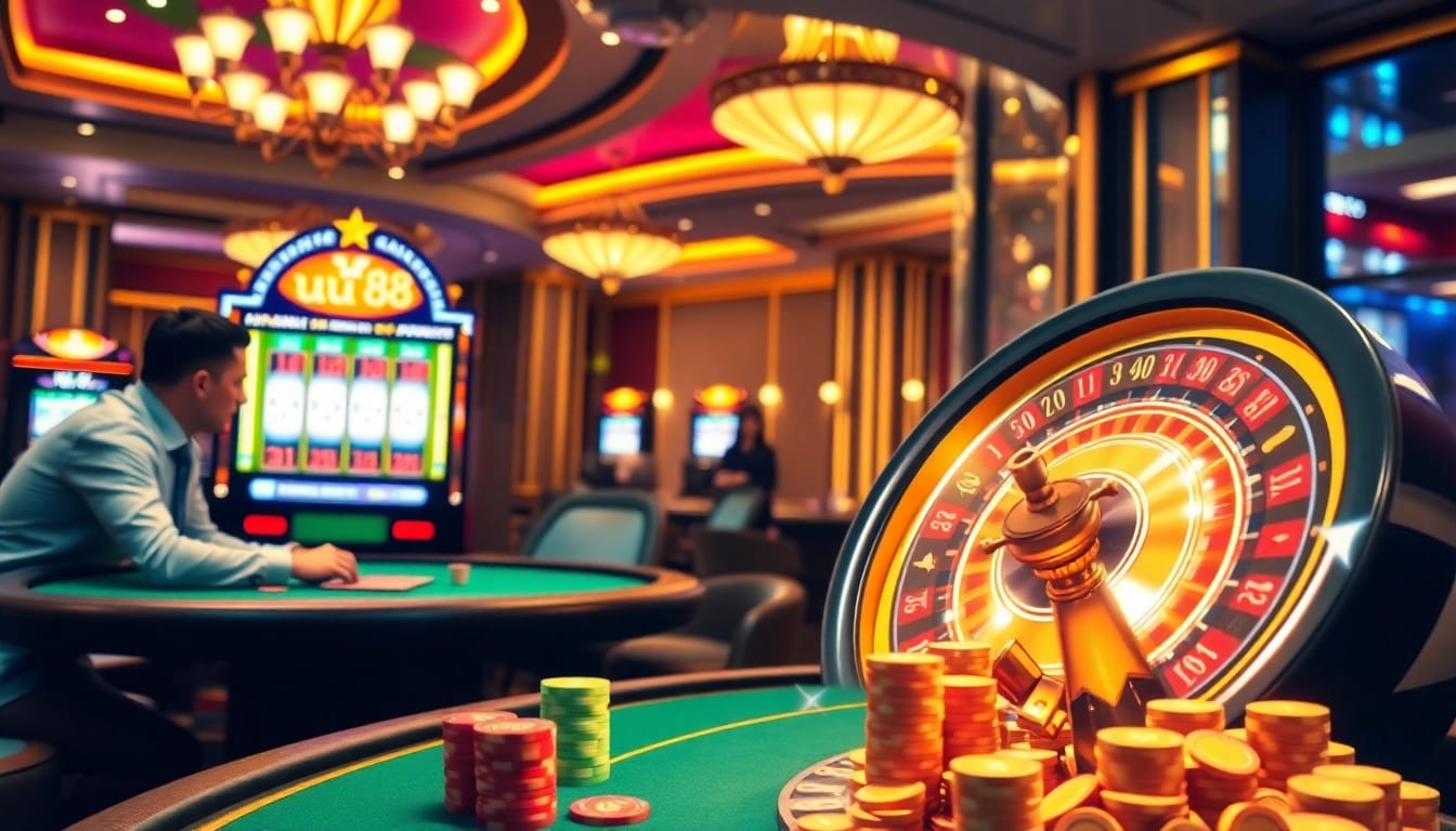 Engage in thrilling gameplay at uu 88's vibrant casino setting with exciting poker and slot experiences.
