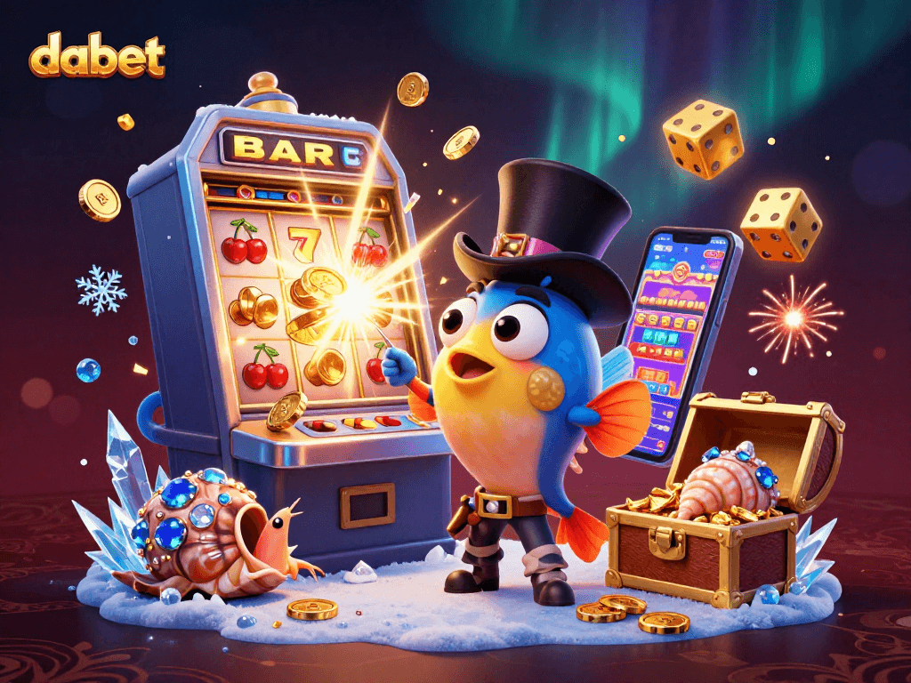 dabet engages players with an exciting 3D casino scene featuring a whimsical anglerfish and pirate shrimp.