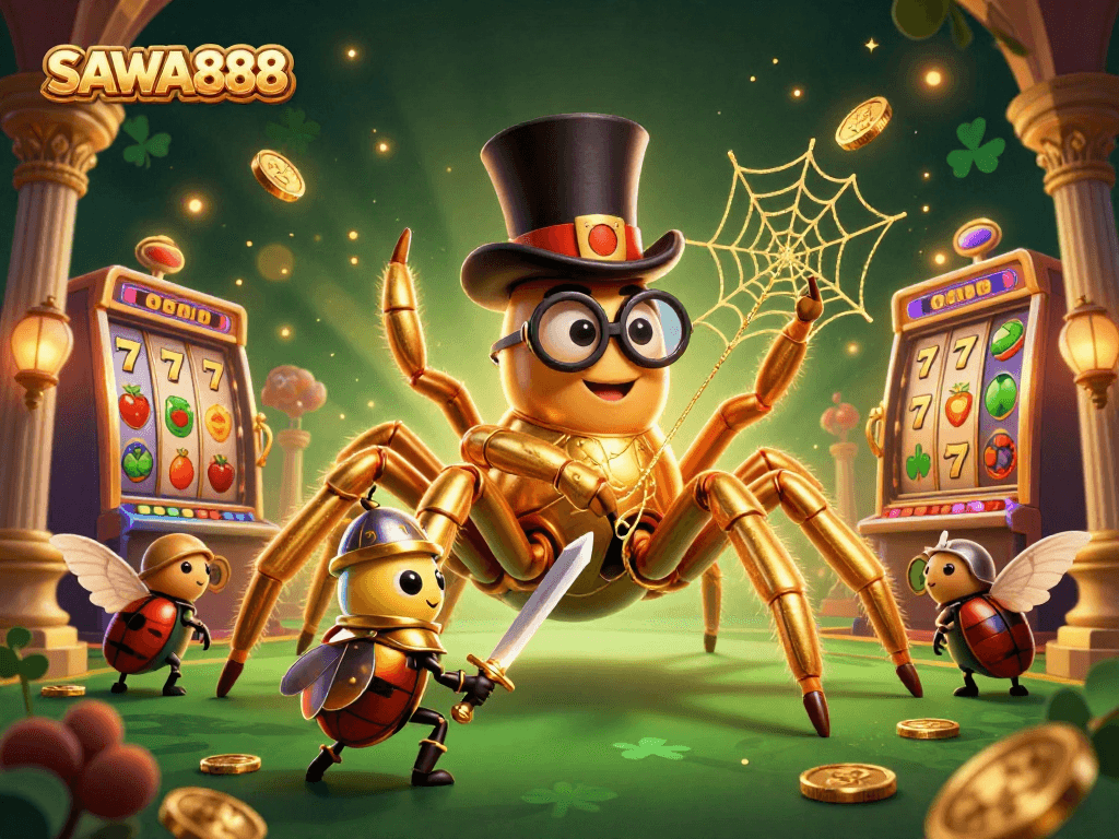 SAWA888 players engaging with colorful slot machines in an exciting casino atmosphere.
