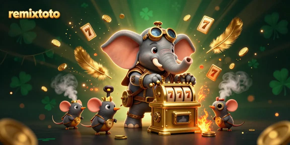 Play at remixtoto, testing your luck on golden slot machines surrounded by vibrant casino elements.