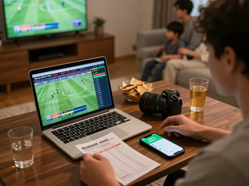 Kèo nhà cái displayed on smartphone during an exciting sports betting session at home.