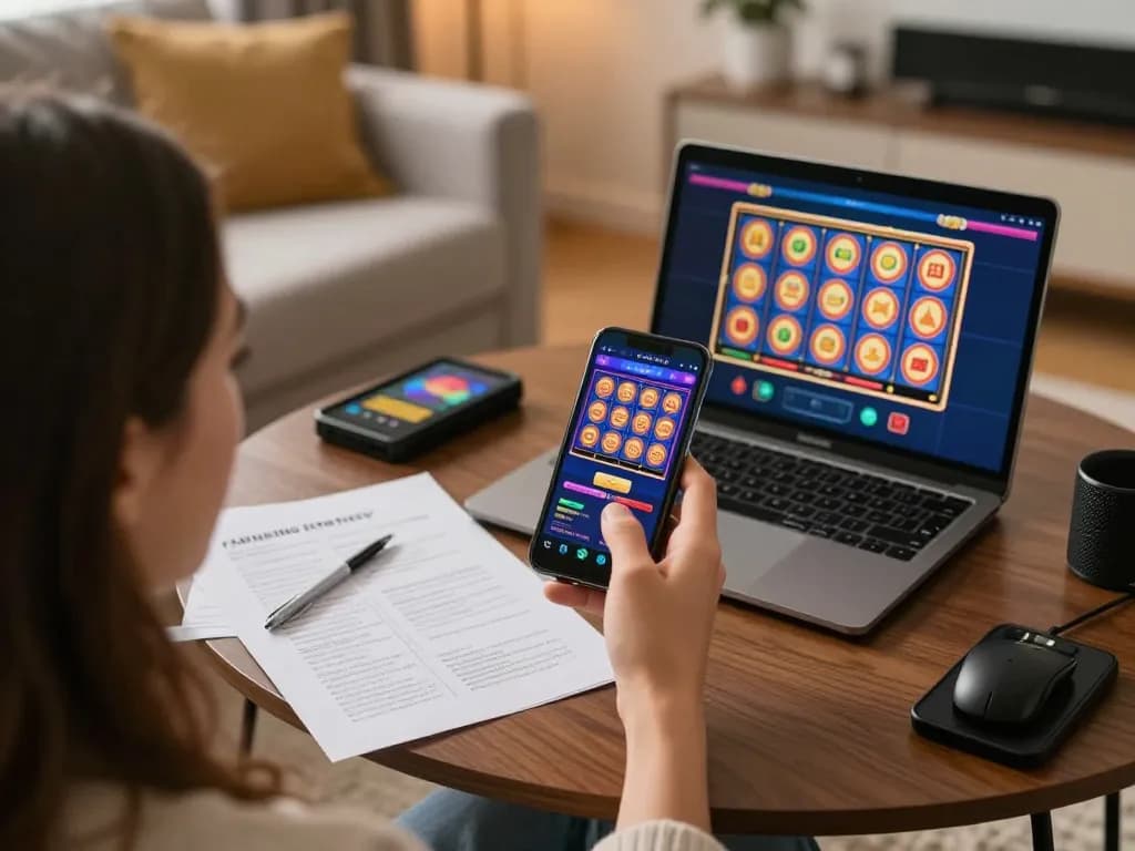 Engaging with slot depo 5k mobile casino app in a cozy home setting with strategy notes