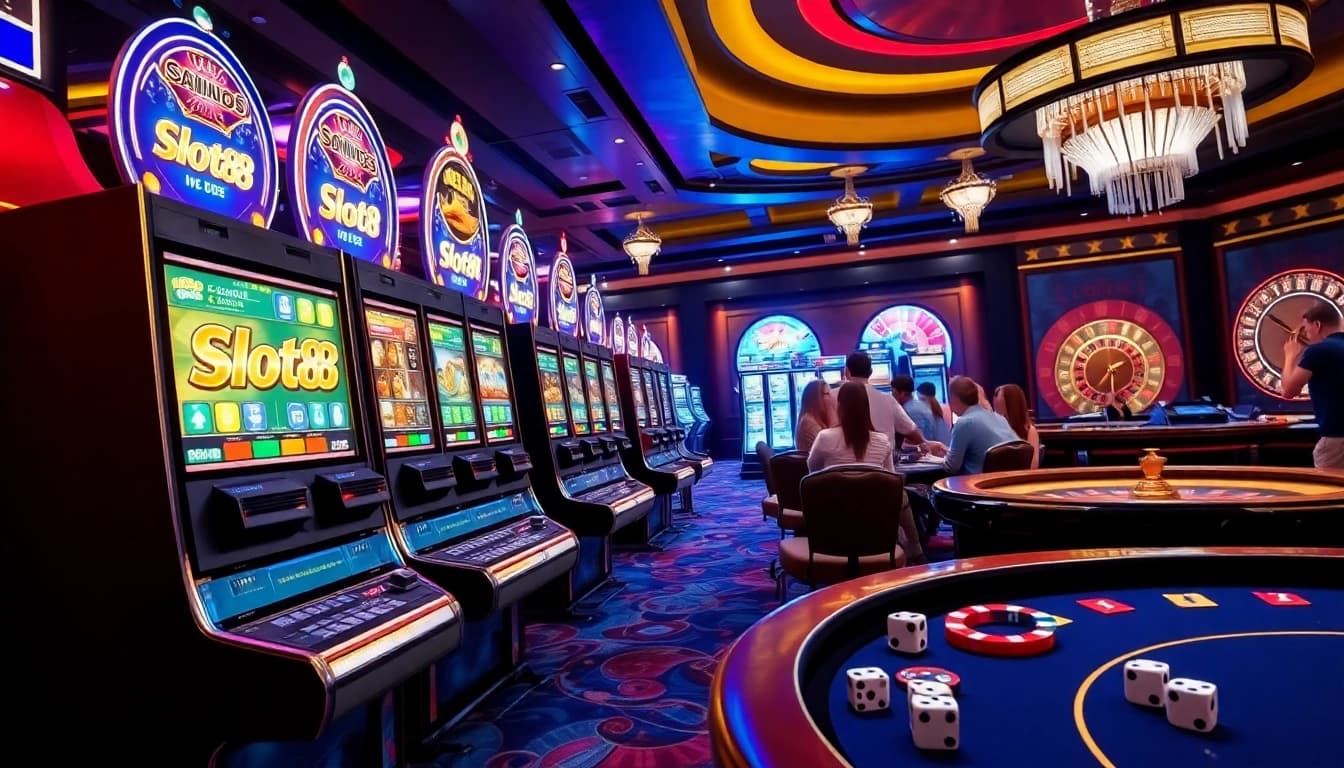 Players enjoying the thrilling slot88 machines in a vibrant casino atmosphere.