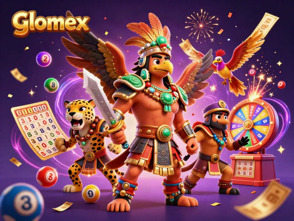Engage in Glomex gaming excitement with dynamic lottery elements and festive characters.