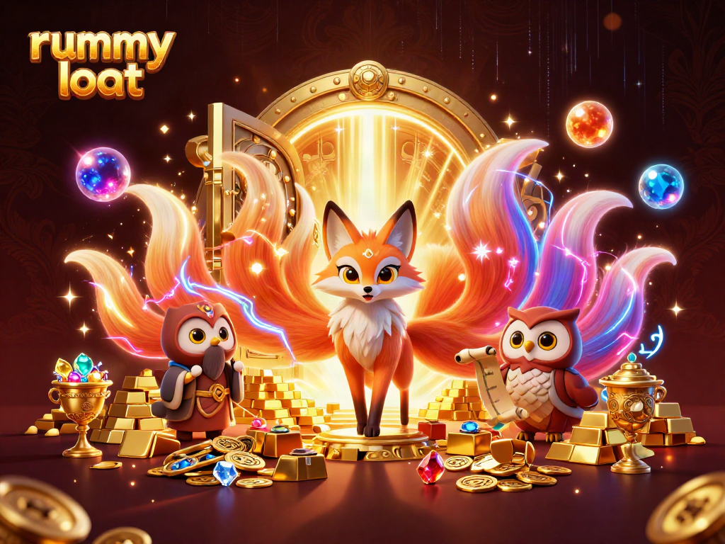 Engage in rummy loot through colorful characters, treasure elements, and vibrant casino features.